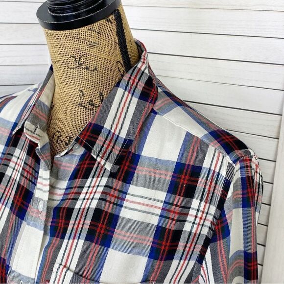 Levi’s Tartan Plaid Boyfriend Fit Button Front Shirt White Red XS - Picture 7 of 15